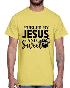 fueled by jesus and sweet tea 990#- tea- Cotton Tee