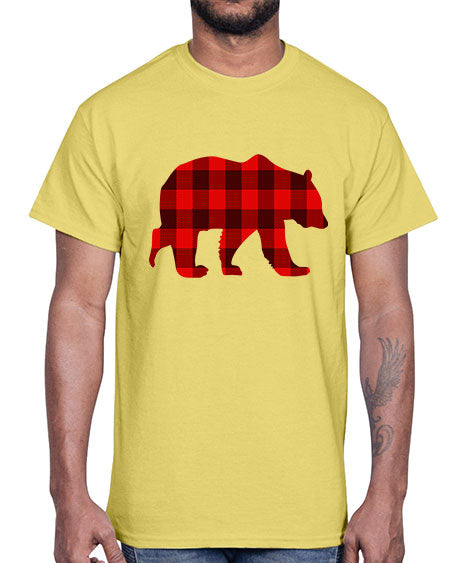 plaid bear 227#- bears - animals- Cotton Tee