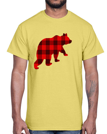 plaid bear 229#- bears - animals- Cotton Tee