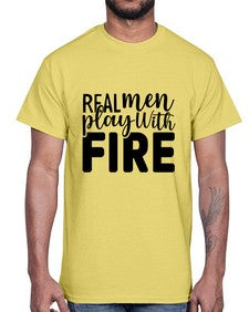 real men playing with fire 1498#- bbq- Cotton Tee