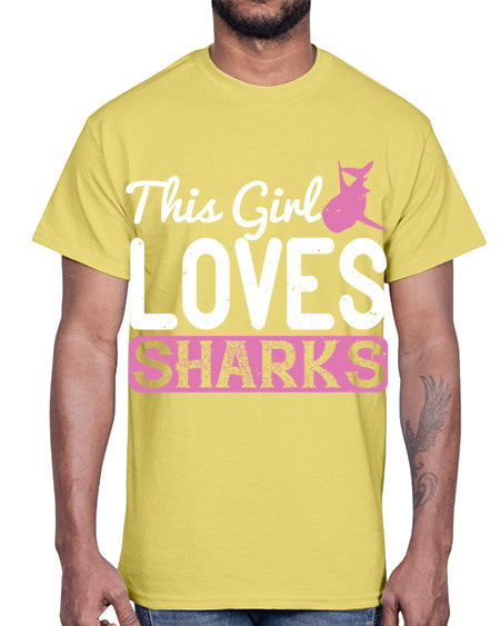 this girl loves sharks Style 12#- shark-fish- Cotton Tee
