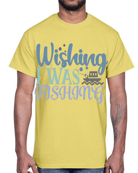 wishing i was fishing 90#- shark-fish- Cotton Tee
