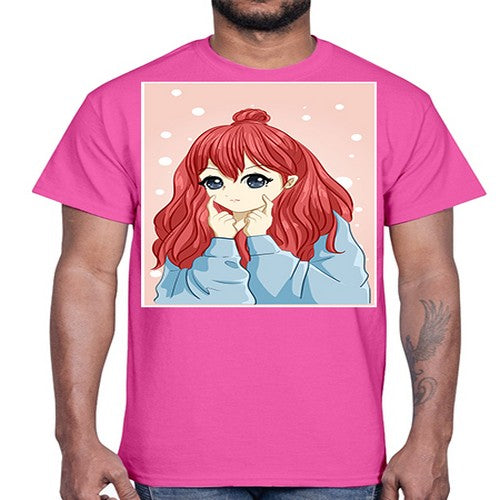 Beautiful and cute girl long red hair with jacket 150#- anime- Cotton Tee