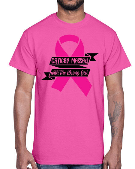 Cancer Messed with the Wrong Girl 30#- breast cancer- Cotton Tee