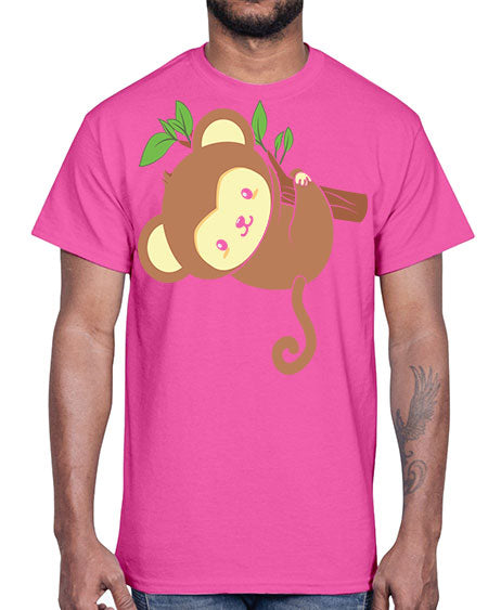 Cute Monkey Hanging on Tree 4#- monkey- Cotton Tee