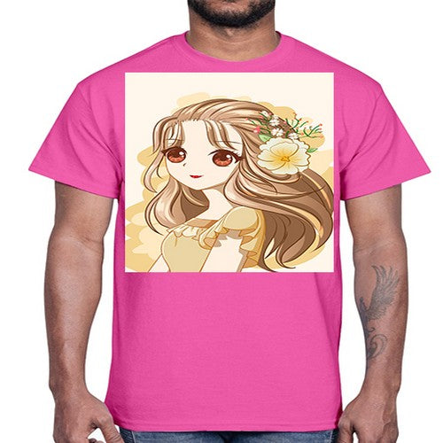 Cute and happy girl with flowers crown 57#- anime- Cotton Tee