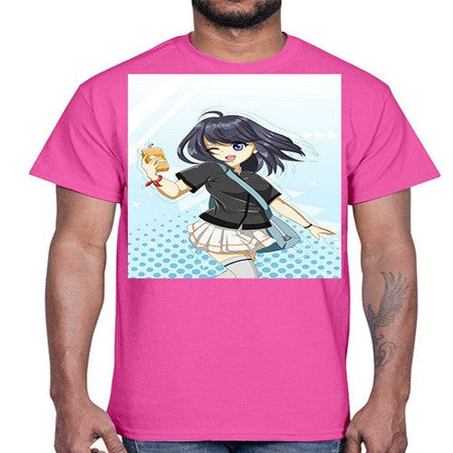 Cute and happy student girl with banana milk 4#- anime- Cotton Tee