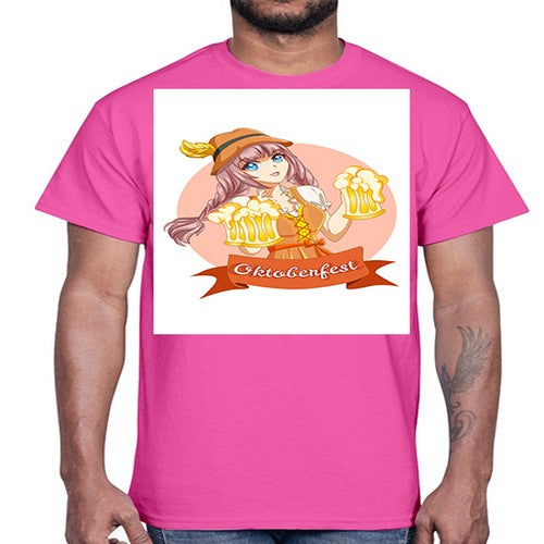 Cute and happy woman celebrating oktoberfest with beer 177#- anime- Cotton Tee