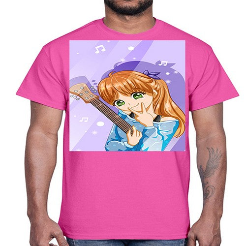 Cute and soft girl with guitar 53#- anime- Cotton Tee