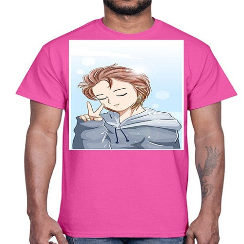 Cute boy brown hair with blue jacket 126#- anime- Cotton Tee