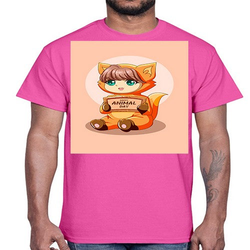 Cute girl with animal costume in animal day text 137#- anime- Cotton Tee