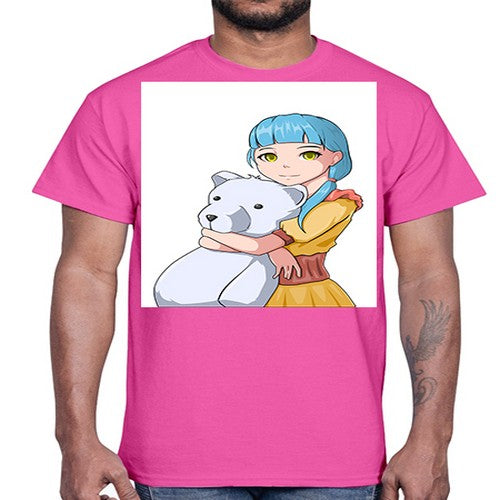 Cute girl with bear doll 26#- anime- Cotton Tee