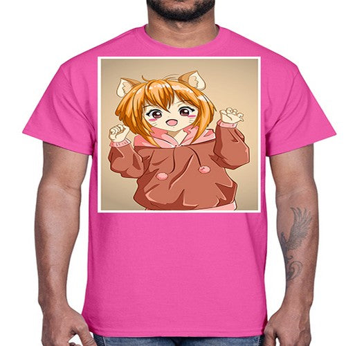 Cute little girl with accessories cat cartoon 170#- anime- Cotton Tee