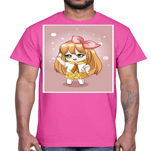 Cute little girl yellow hair wearing uniform 130#- anime- Cotton Tee