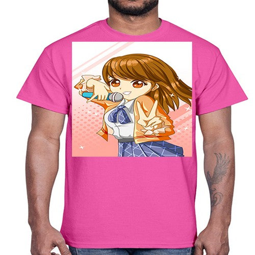 Cute teenage student girl singing song 47#- anime- Cotton Tee