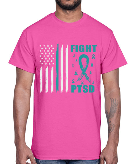 Fight PTSD Awareness American Flag 24#- PTSD- Cotton Tee