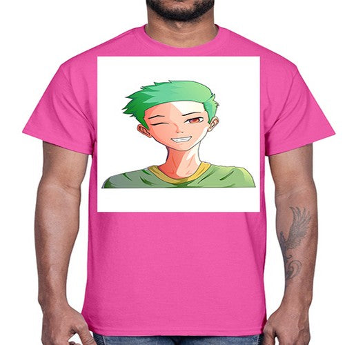 Handsome boy green hair wearing green shirt 35#- anime- Cotton Tee