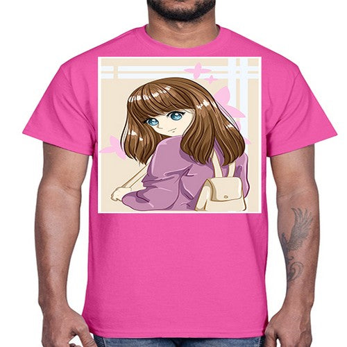 Happy and pretty college student carrying a bag 102#- anime- Cotton Tee