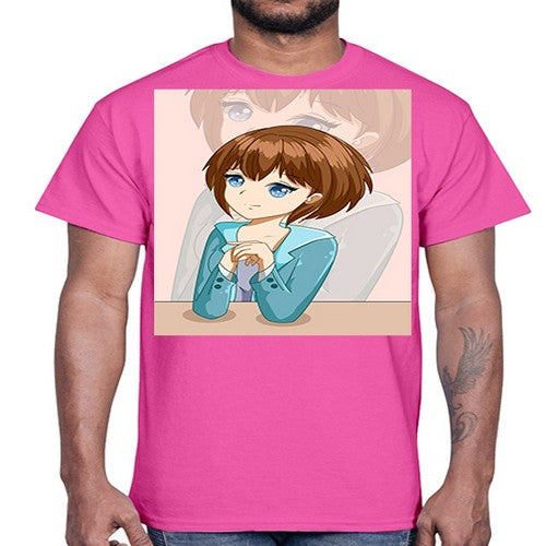 Happy beautiful and elegant girl brown hair 36#- anime- Cotton Tee