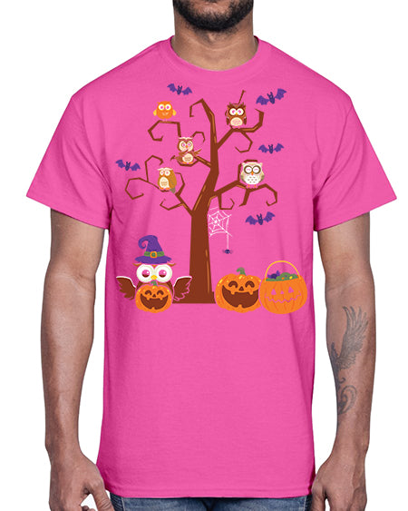 Owl With Pumpkin Halloween Tree A TurtleRabbit 16#- owl- Cotton Tee