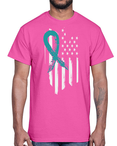 PTSD Teal Ribbon Distressed US 7#- PTSD- Cotton Tee