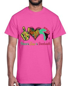 Peace Love Juneteenth Day Fist Png 8#- black juneteenth- Cotton Tee