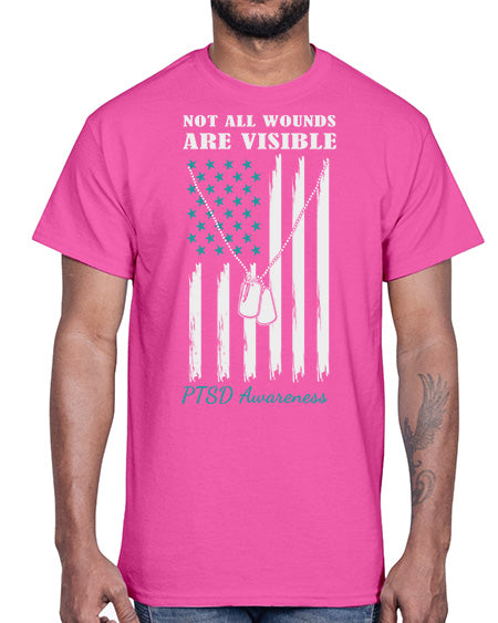 Teal Ribbon Not All Wounds 6#- PTSD- Cotton Tee