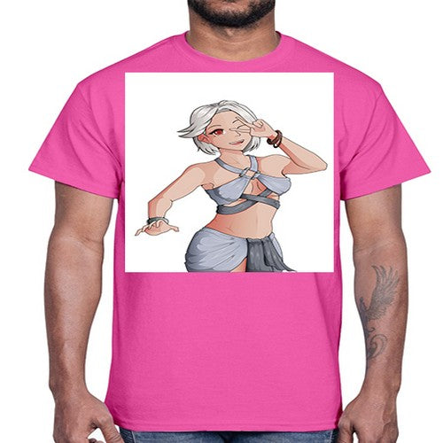 White hair girl wearing summer outfit 40#- anime- Cotton Tee