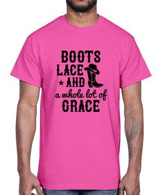 boots lace and a whole lot of grace 268#- western- Cotton Tee
