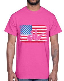 bowling pins usa flag american 278#- bowling- Cotton Tee