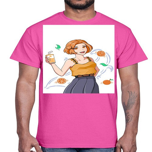 cute anime summer girl with orange juice28#- anime- Cotton Tee