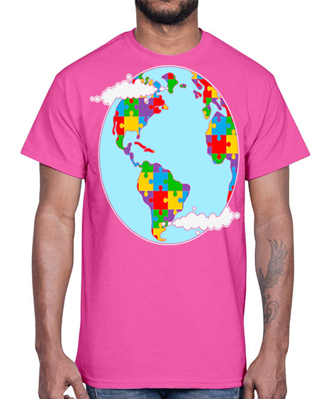 earth autism awareness heart puzzle 83#- autism- Cotton Tee