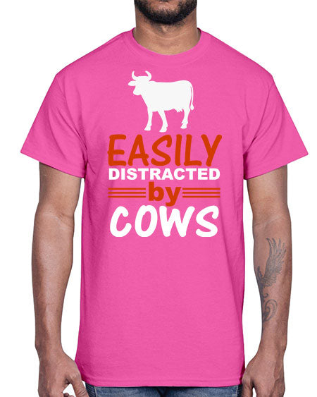 easily distracted by cows Style 4#- cow- Cotton Tee