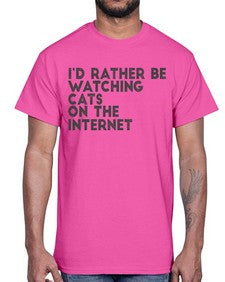 id rather be watching cats on the internet- cats- Cotton Tee