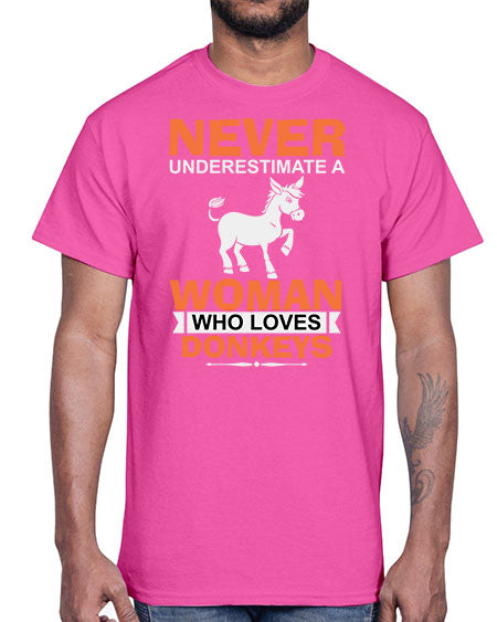 never underestimate a woman who loves donkeys Style 1#- donkey- Cotton Tee