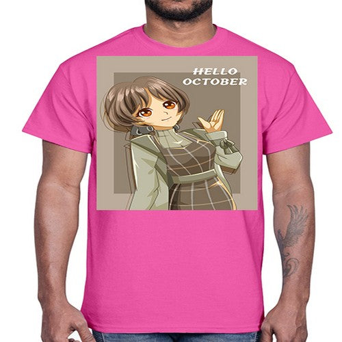 of beautiful girl in hello october 133#- anime- Cotton Tee