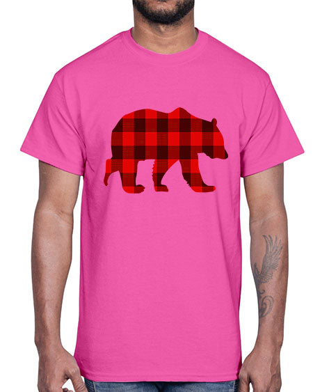plaid bear 227#- bears - animals- Cotton Tee