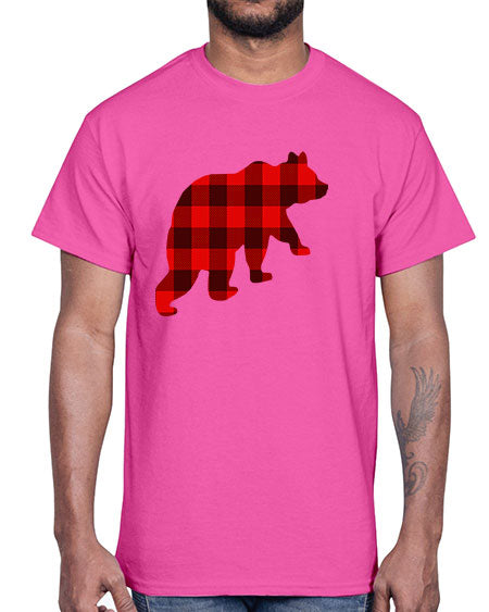 plaid bear 229#- bears - animals- Cotton Tee