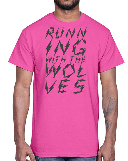 running with the wolves- wolf- Cotton Tee