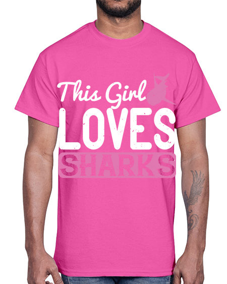 this girl loves sharks Style 12#- shark-fish- Cotton Tee