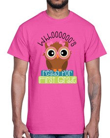 whooos ready for first grade girl 1001#- first grade- Cotton Tee