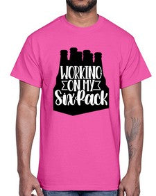 working on my six pack 1789#- beer- Cotton Tee