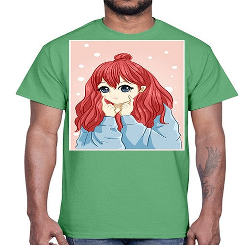 Beautiful and cute girl long red hair with jacket 150#- anime- Cotton Tee