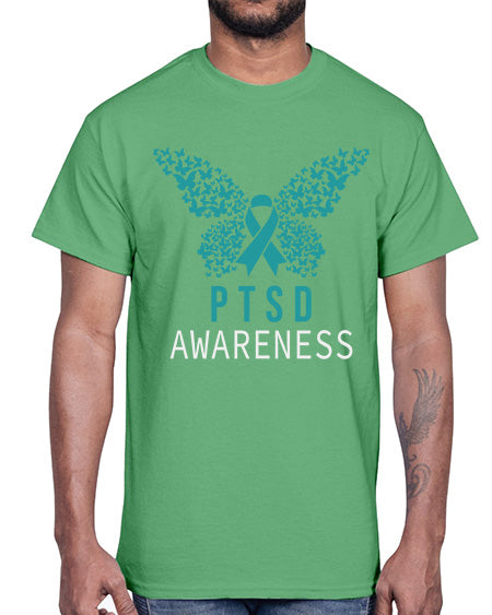 Butterfly PTSD Awareness Teal Ribbon 26#- PTSD- Cotton Tee