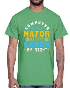 Computer science major by day gamer by night 6#- computer- Cotton Tee