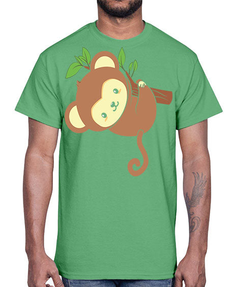 Cute Monkey Hanging on Tree 4#- monkey- Cotton Tee