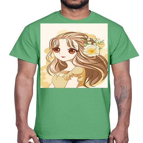 Cute and happy girl with flowers crown 57#- anime- Cotton Tee