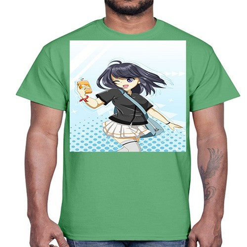 Cute and happy student girl with banana milk 4#- anime- Cotton Tee