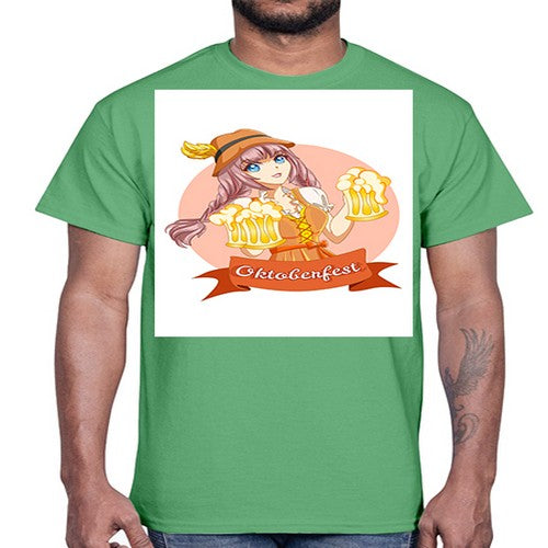 Cute and happy woman celebrating oktoberfest with beer 177#- anime- Cotton Tee