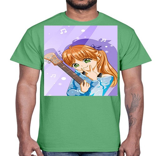 Cute and soft girl with guitar 53#- anime- Cotton Tee